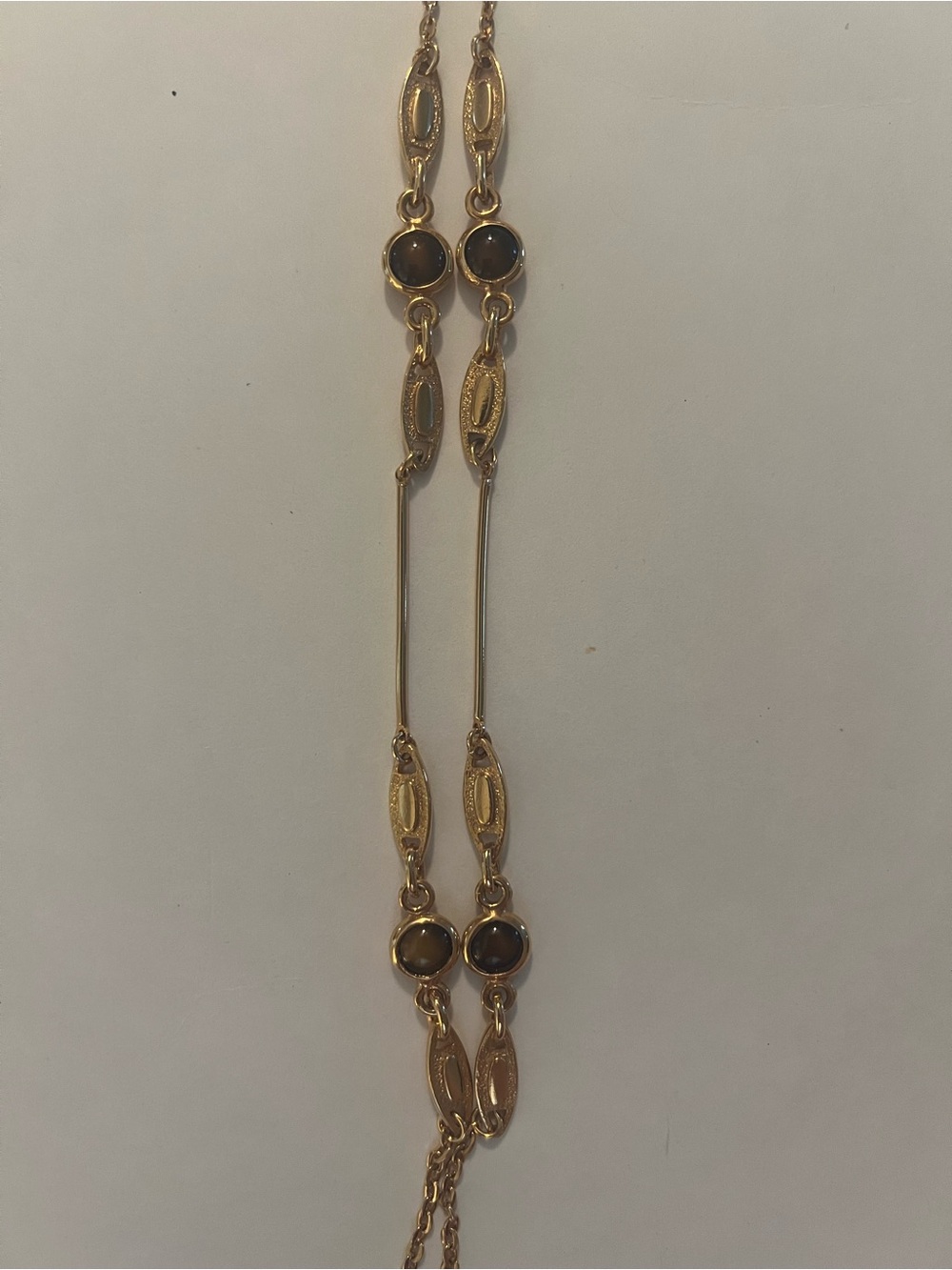 Vintage Sarah Coventry Gold-Tone Necklace with Brown Stone Accents - 18”
